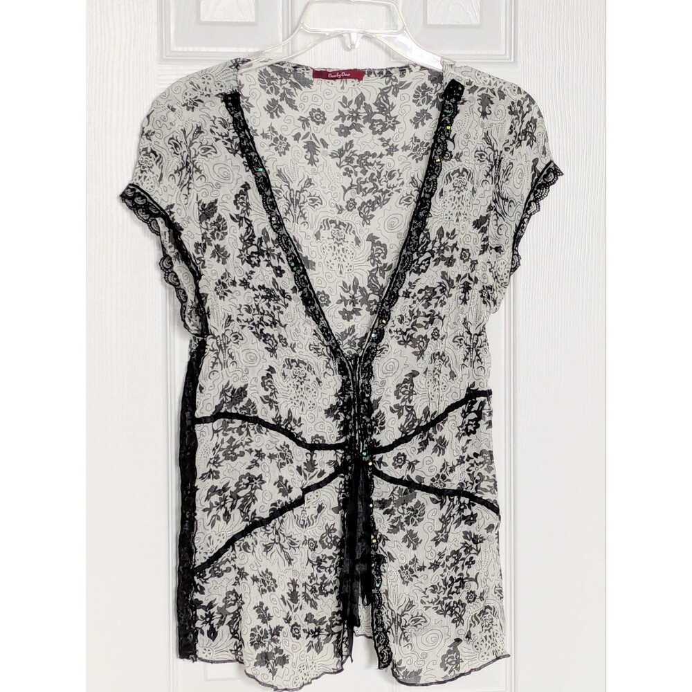 One by One Women's Sleeveless Lightweight Flowy Blouse Vest w/Sequins & Lace